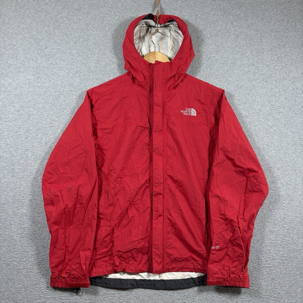The North Face HyVent DT Rain Jacket Mens Small Red Hooded Waterproof Shell Coat